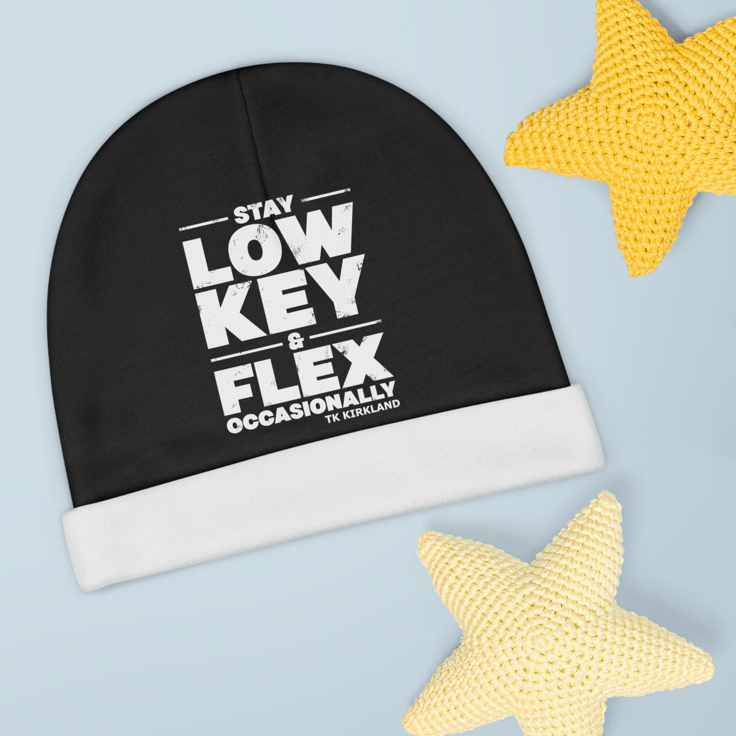 Black - Baby Beanie (AOP) - Stay Low Key & Flex Occasionally