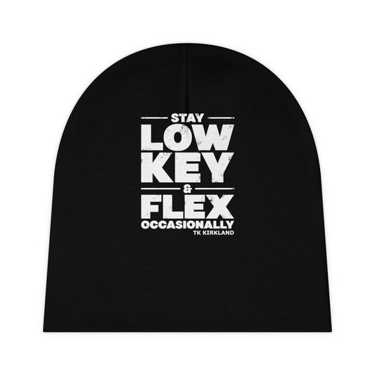 Black - Baby Beanie (AOP) - Stay Low Key & Flex Occasionally