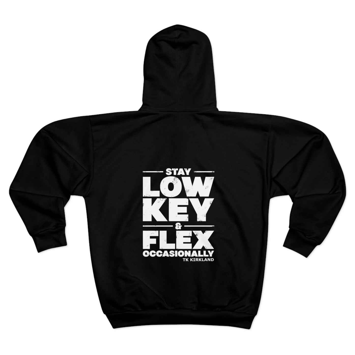 Black - Stay Low Key and Flex Occasionally Unisex Zip Hoodie (AOP)