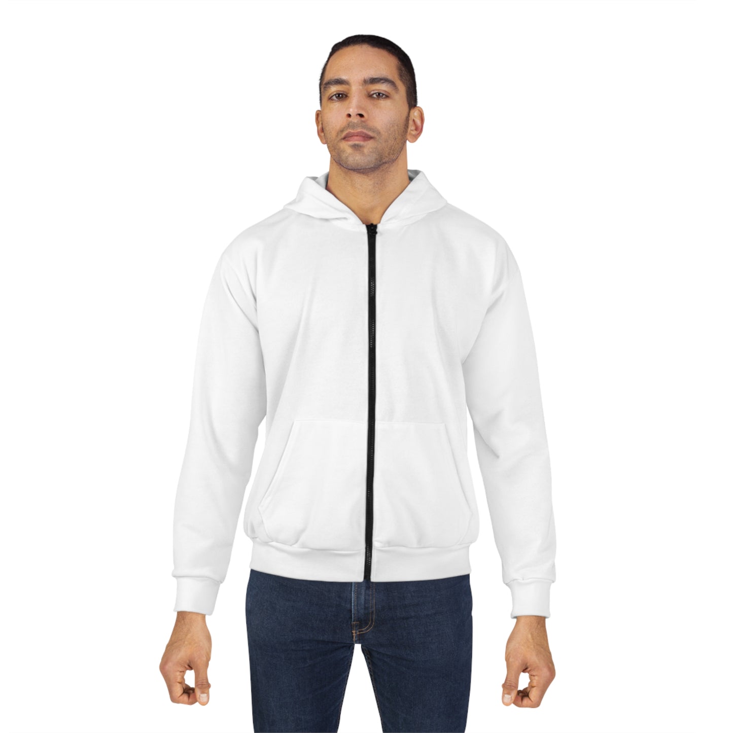 White - Stay Low Key and Flex Occasionally Unisex Zip Hoodie (AOP)