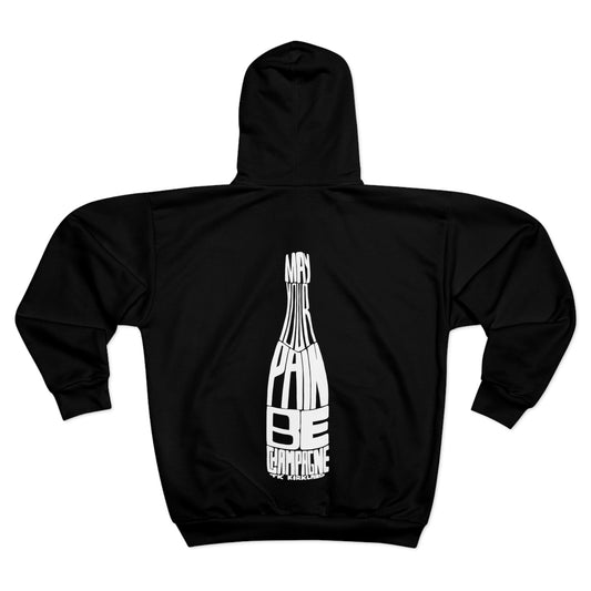 Black - May Your Pain Be Champagne - Unisex Zip Hoodie (AOP)