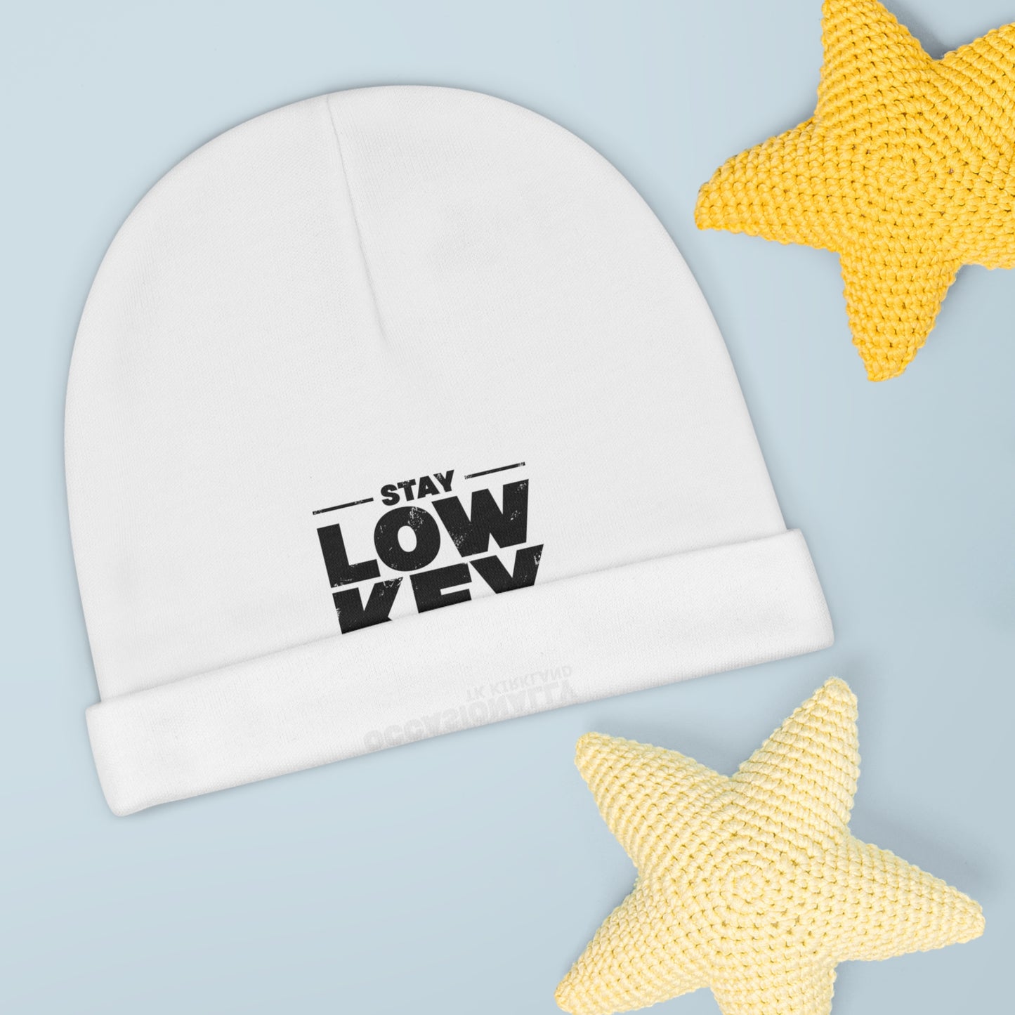 White - Baby Beanie (AOP) - Stay Low Key & Flex Occasionally